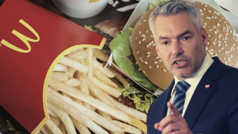 Nicht gesund, aber billig: Der Bundeskanzler empfiehlt von Armut betroffenen Familien, ihren Kindern einen Hamburger bei McDonald’s zu kaufen.