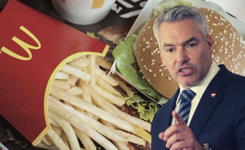 Nicht gesund, aber billig: Der Bundeskanzler empfiehlt von Armut betroffenen Familien, ihren Kindern einen Hamburger bei McDonald’s zu kaufen.